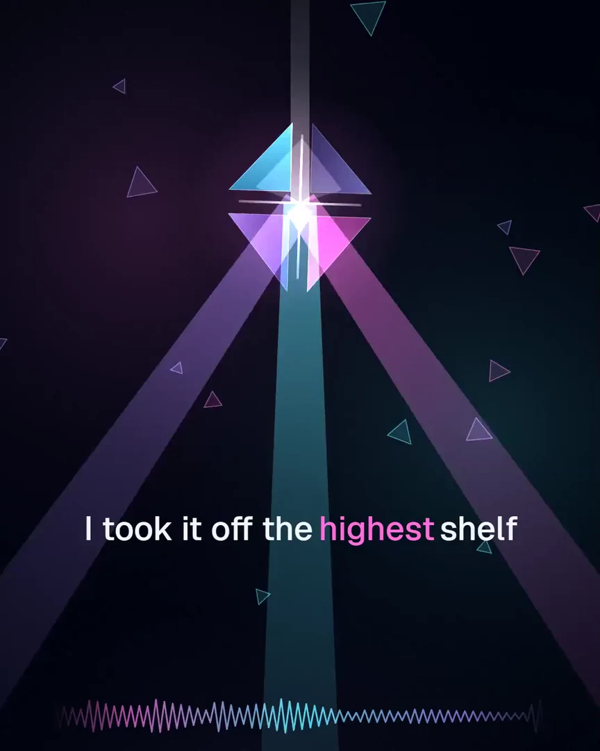 A vertical lyric video with a line of the song under a prism of light